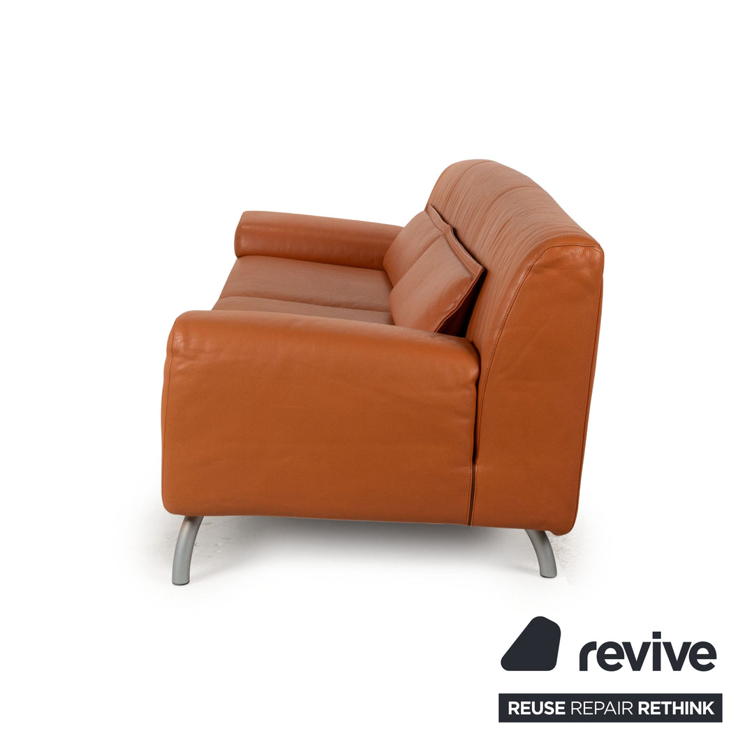 Cor Leather Three-Seater Orange Sofa Couch