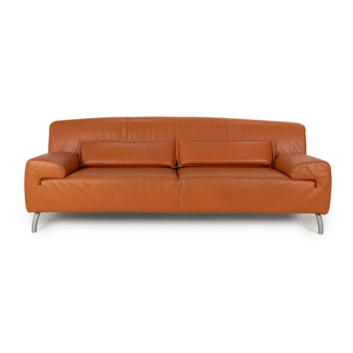 Cor Leather Three-Seater Orange Sofa Couch