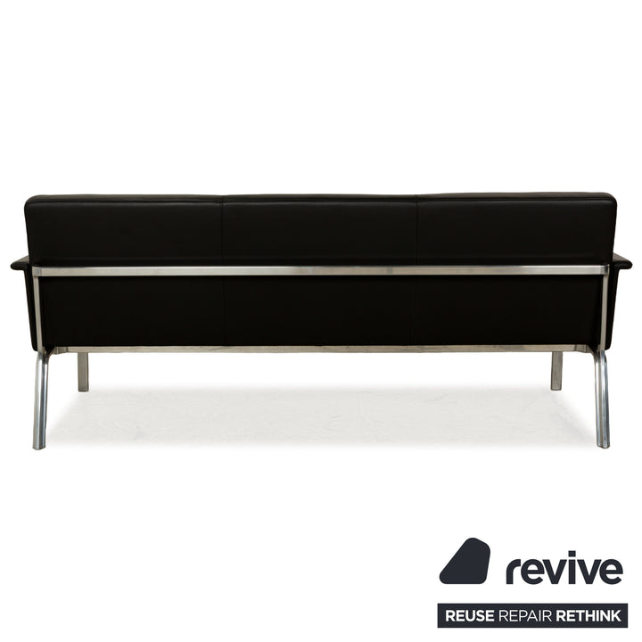COR Leder Dreisitzer Schwarz Anthrazit Sofa Couch Chrom