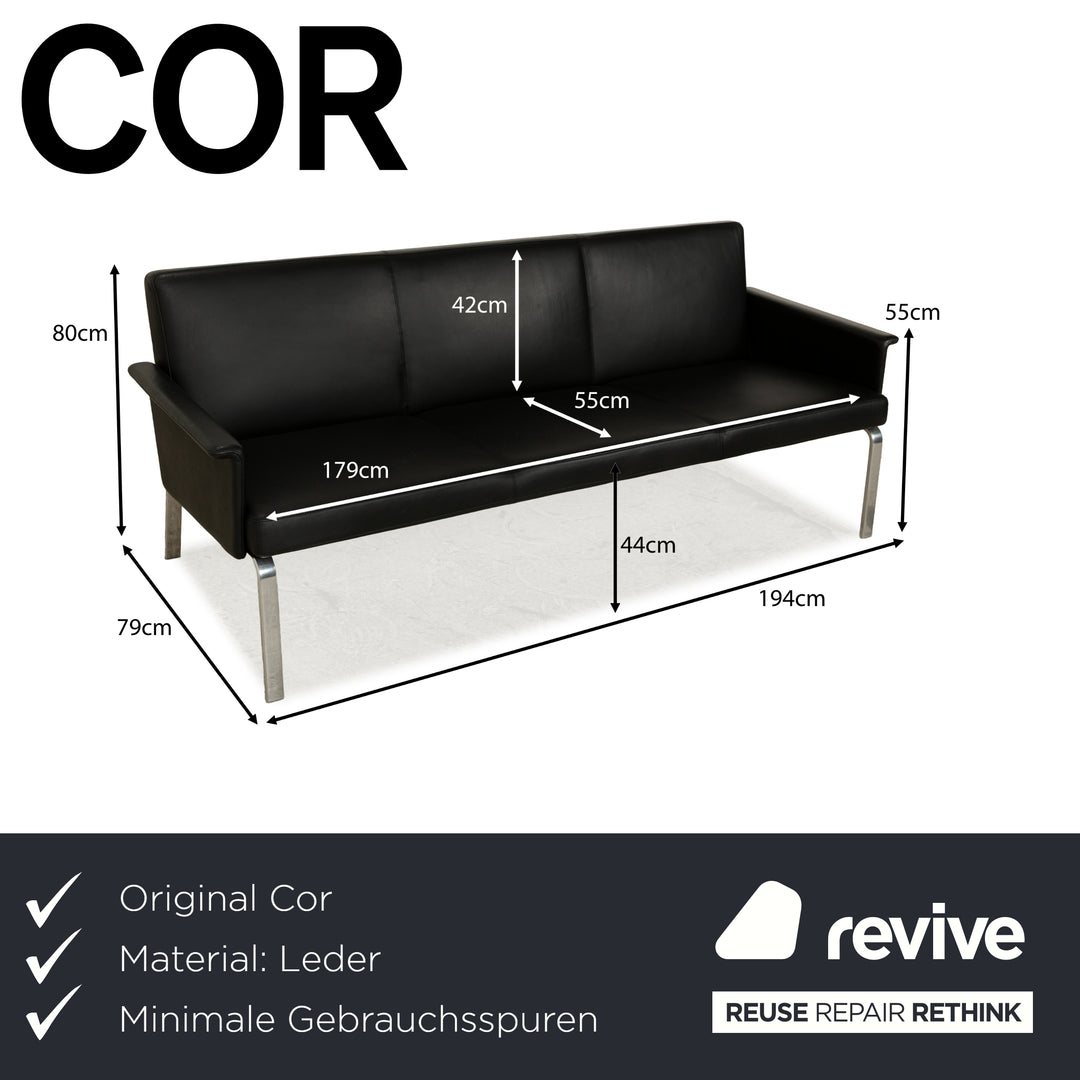 COR Leder Dreisitzer Schwarz Anthrazit Sofa Couch Chrom