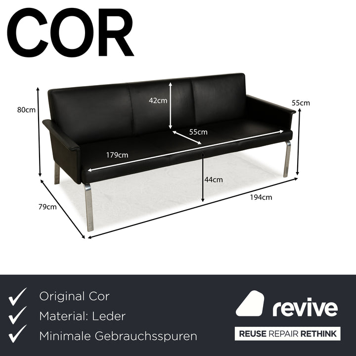 COR Leder Dreisitzer Schwarz Anthrazit Sofa Couch Chrom