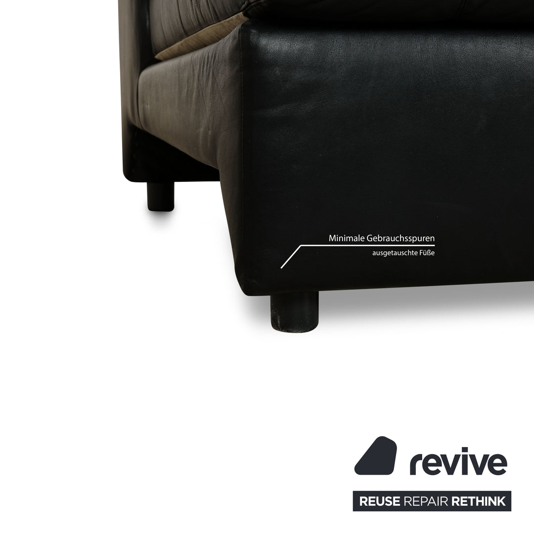 Cor Leather Three-Seater Black Sofa Couch