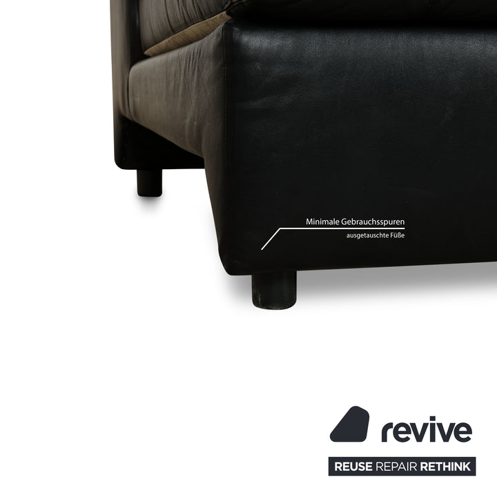 Cor Leather Three-Seater Black Sofa Couch