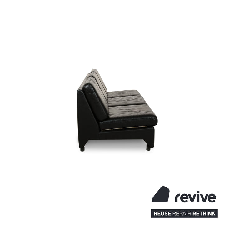Cor Leather Three-Seater Black Sofa Couch
