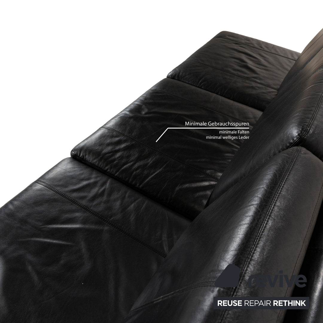 Cor Leather Three-Seater Black Sofa Couch
