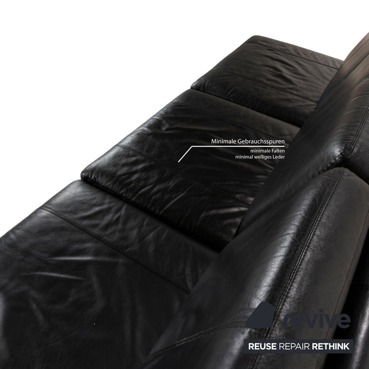 Cor Leather Three-Seater Black Sofa Couch