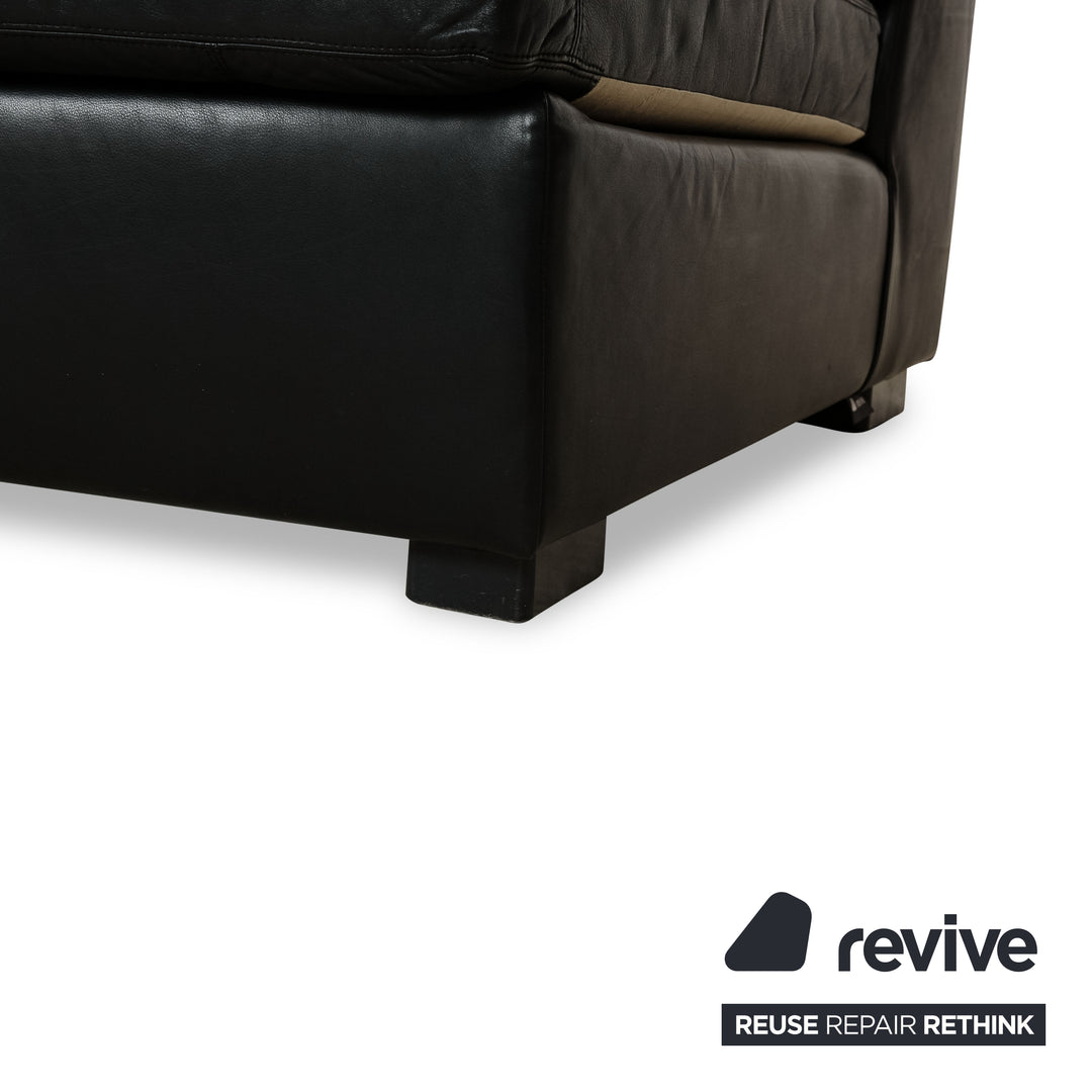 Cor Leather Three-Seater Black Sofa Couch