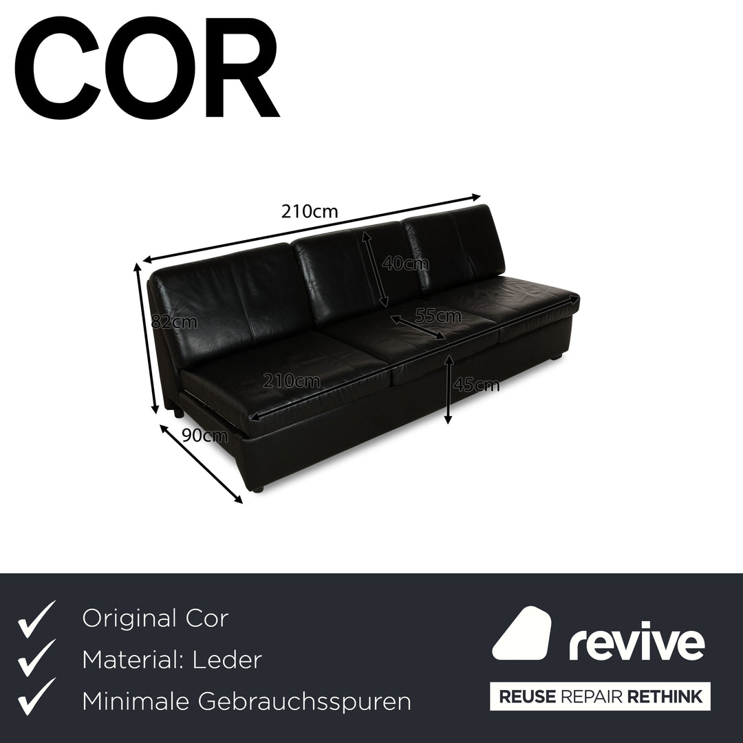 Cor Leather Three-Seater Black Sofa Couch