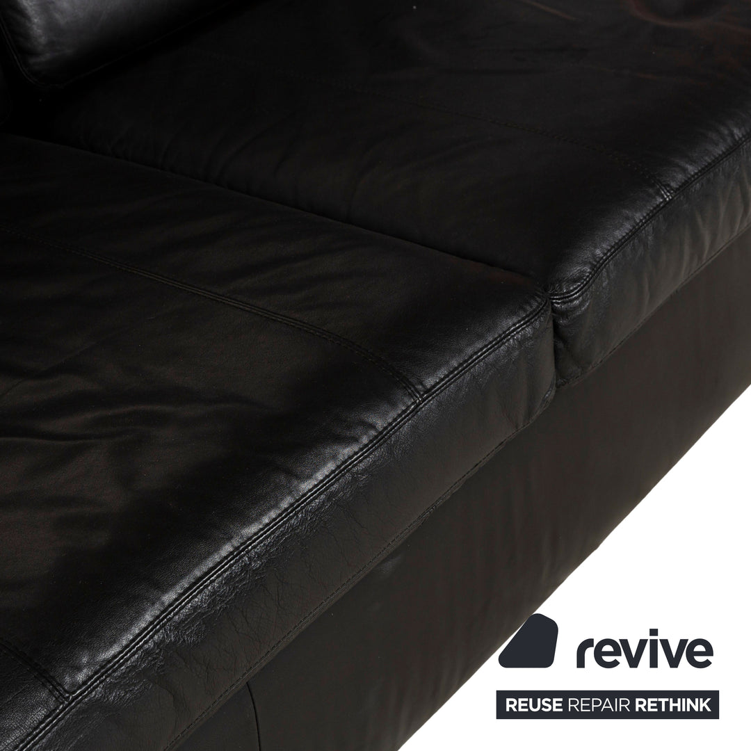 Cor Leather Three-Seater Black Sofa Couch