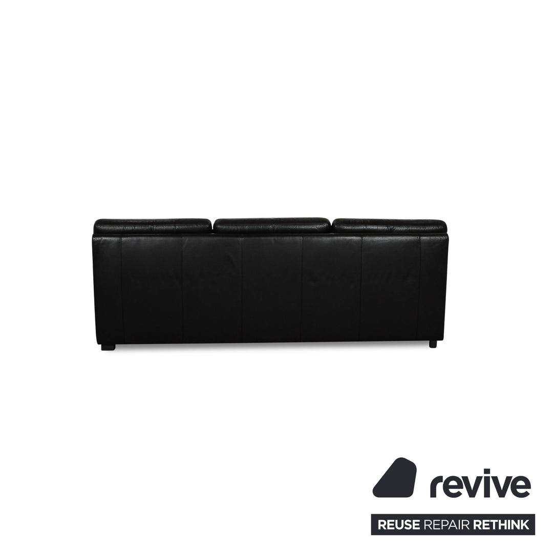 Cor Leather Three-Seater Black Sofa Couch