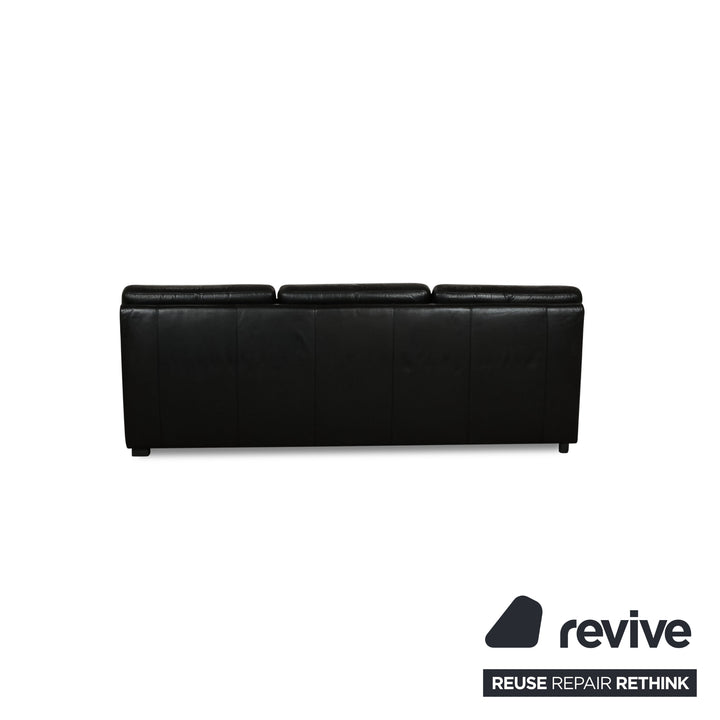 Cor Leather Three-Seater Black Sofa Couch
