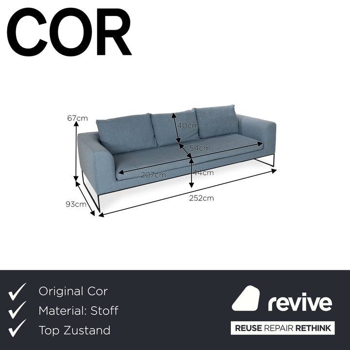 Cor Mell Stoff Dreisitzer Blau Hellblau Grau Sofa Couch