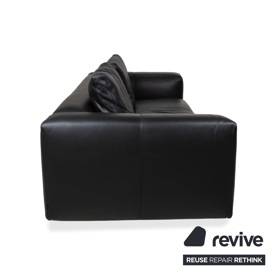 COR Moss Leather Sofa Set Three-seater incl. Ottoman Black Sofa Couch