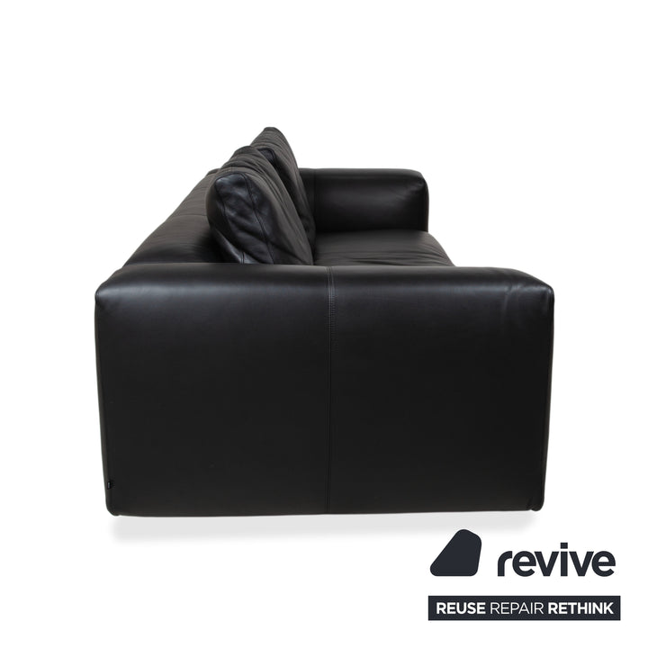 COR Moss Leather Sofa Set Three-seater incl. Ottoman Black Sofa Couch