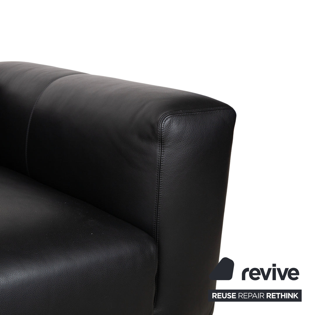 COR Moss Leather Sofa Set Three-seater incl. Ottoman Black Sofa Couch