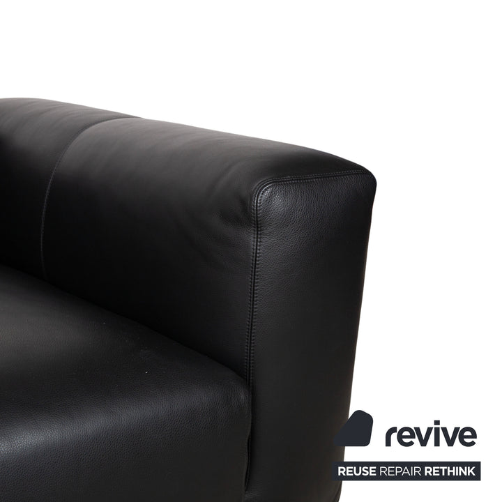 COR Moss Leather Sofa Set Three-seater incl. Ottoman Black Sofa Couch