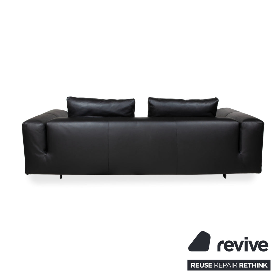 COR Moss Leather Sofa Set Three-seater incl. Ottoman Black Sofa Couch