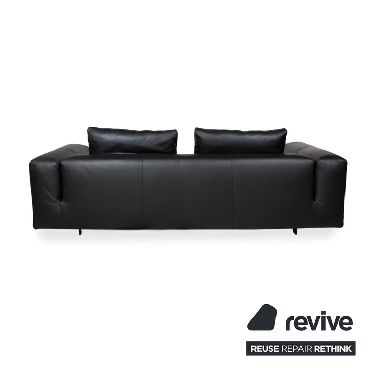 COR Moss Leather Sofa Set Three-seater incl. Ottoman Black Sofa Couch
