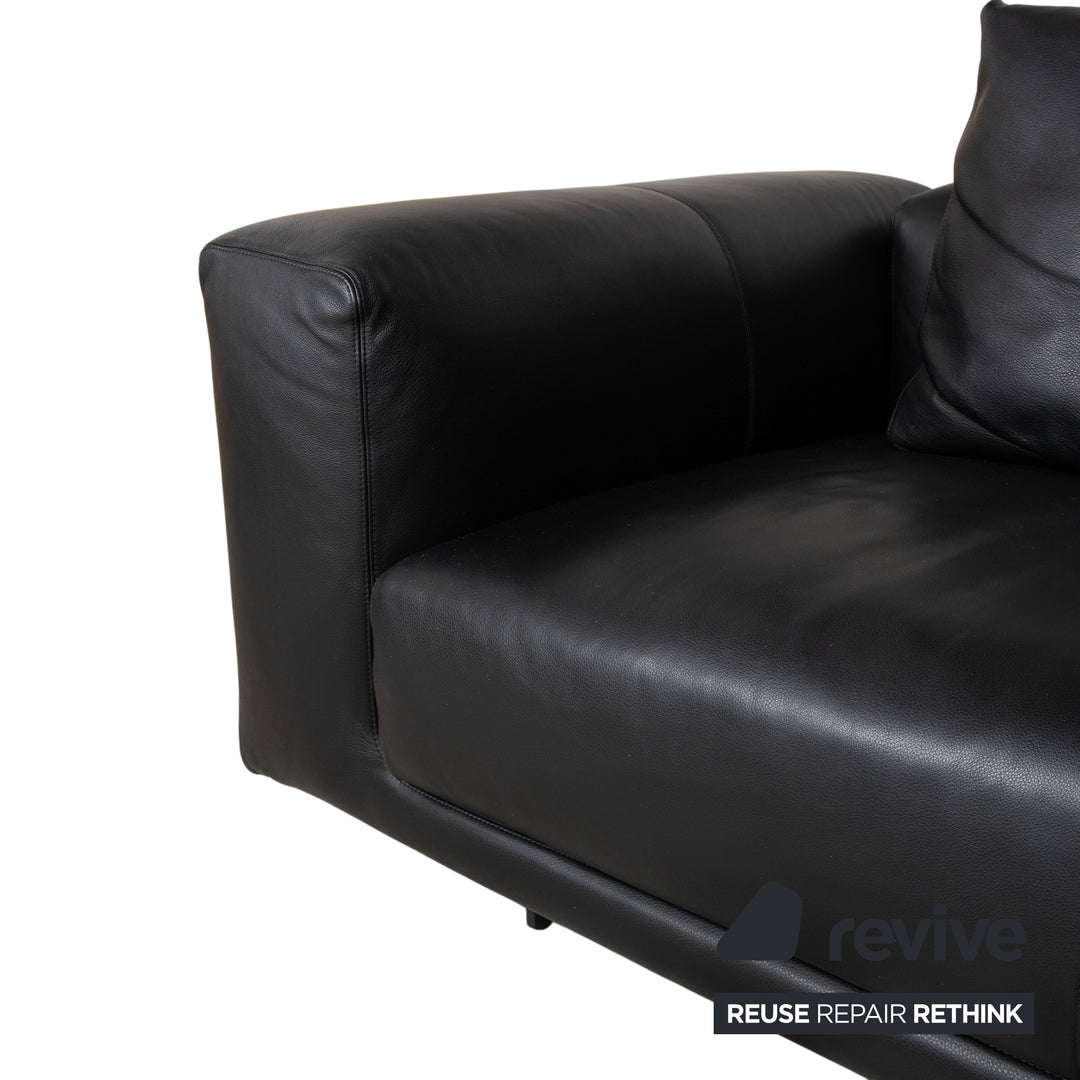 COR Moss Garnitur Leder Dreisitzer inkl. Hocker Schwarz Sofa Couch