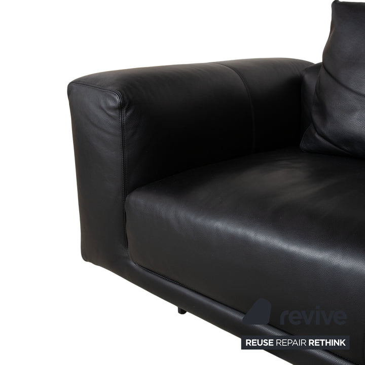 COR Moss Garnitur Leder Dreisitzer inkl. Hocker Schwarz Sofa Couch