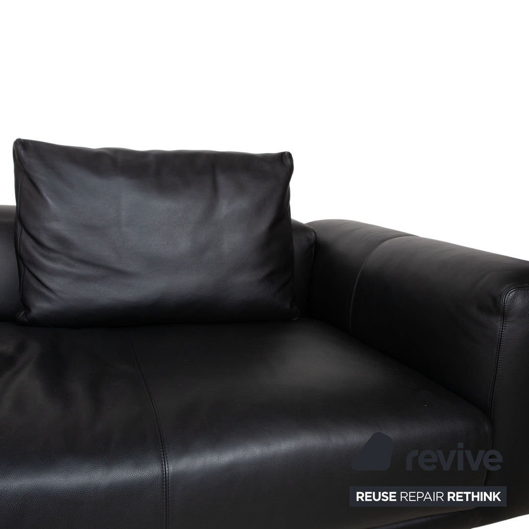 COR Moss Leather Sofa Set Three-seater incl. Ottoman Black Sofa Couch