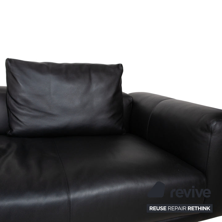 COR Moss Leather Sofa Set Three-seater incl. Ottoman Black Sofa Couch