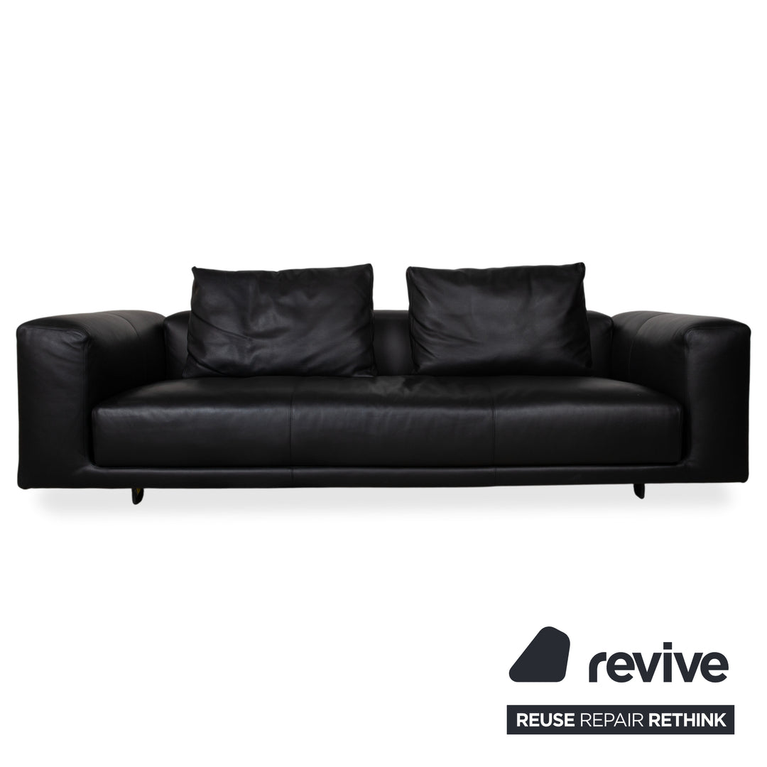COR Moss Leather Sofa Set Three-seater incl. Ottoman Black Sofa Couch