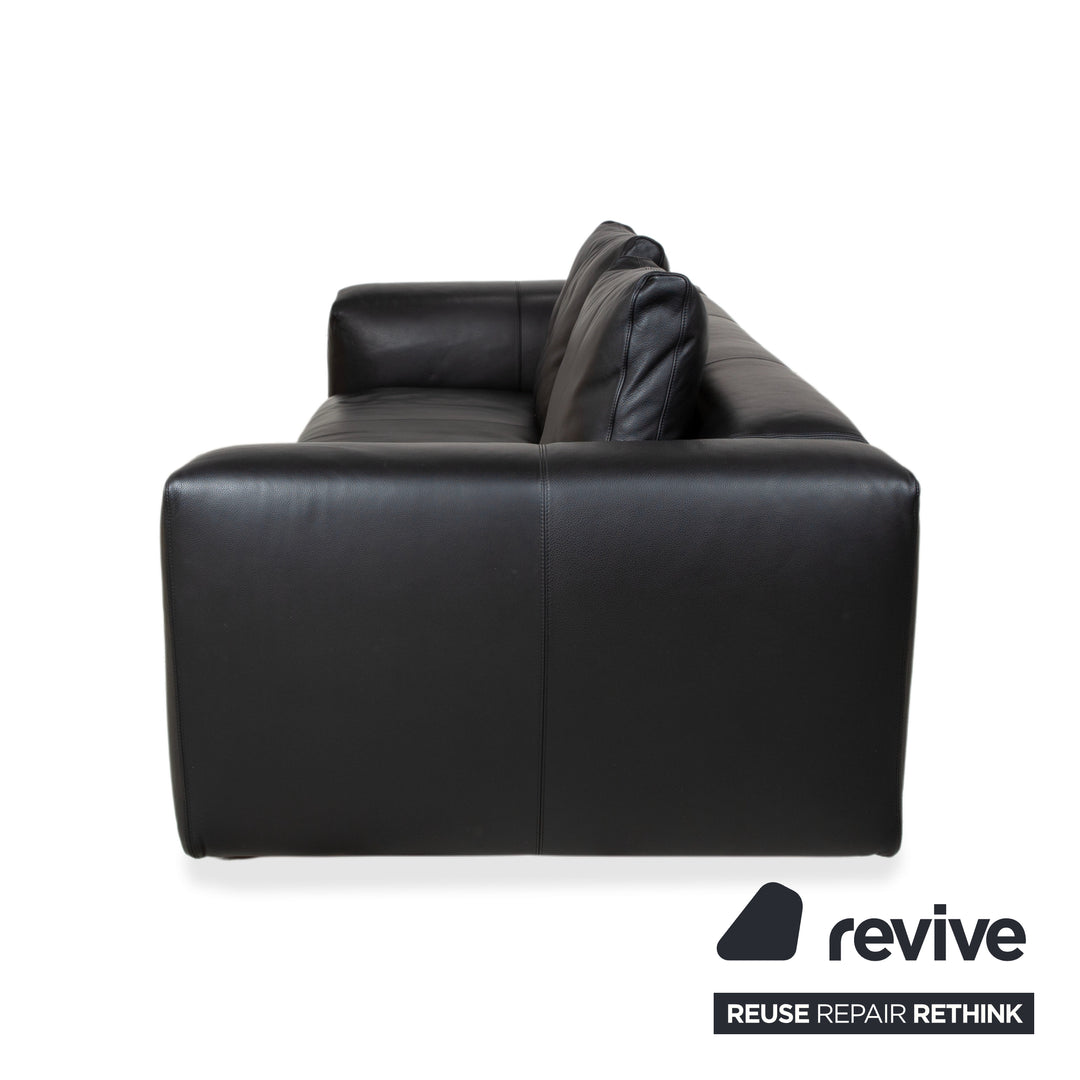 COR Moss Leather Sofa Set Three-seater incl. Ottoman Black Sofa Couch