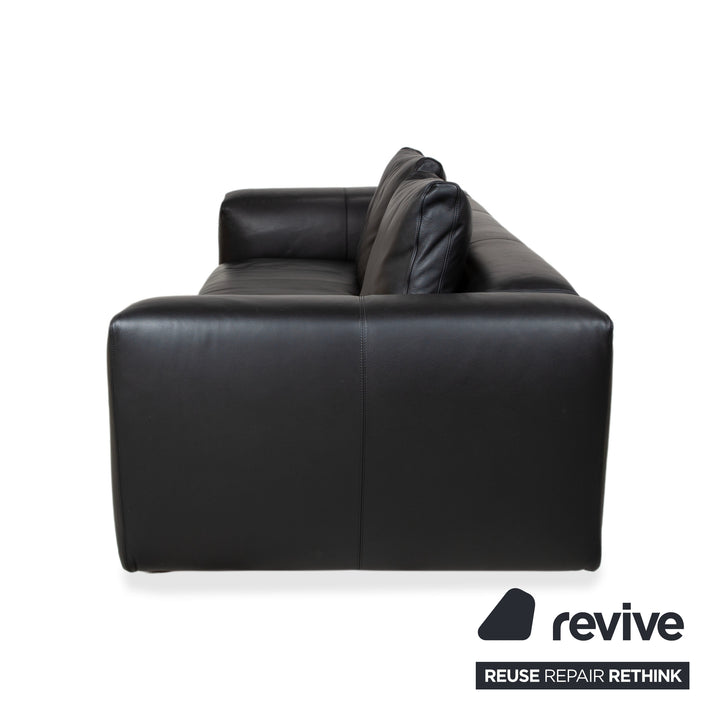 COR Moss Leather Sofa Set Three-seater incl. Ottoman Black Sofa Couch