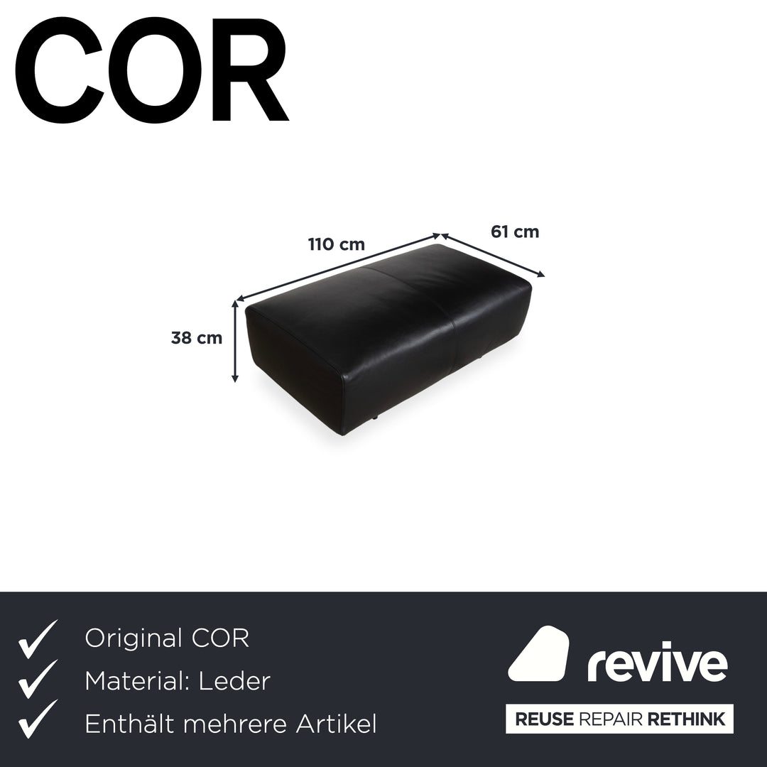 COR Moss Leather Sofa Set Three-seater incl. Ottoman Black Sofa Couch