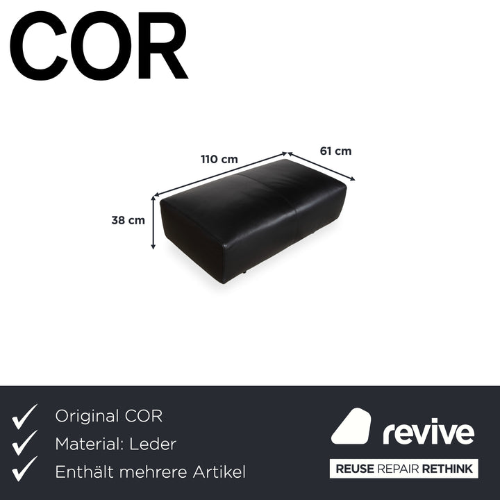 COR Moss Leather Sofa Set Three-seater incl. Ottoman Black Sofa Couch