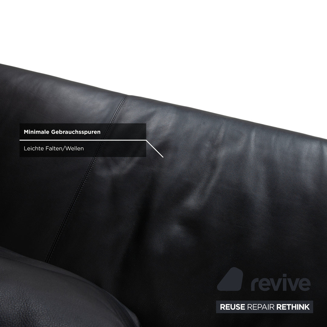COR Moss Garnitur Leder Dreisitzer inkl. Hocker Schwarz Sofa Couch
