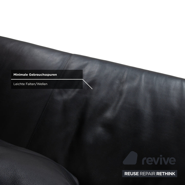 COR Moss Garnitur Leder Dreisitzer inkl. Hocker Schwarz Sofa Couch