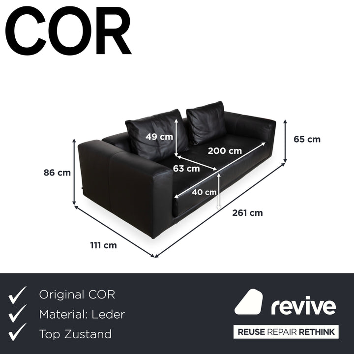 COR Moss Leder Dreisitzer Schwarz Sofa Couch