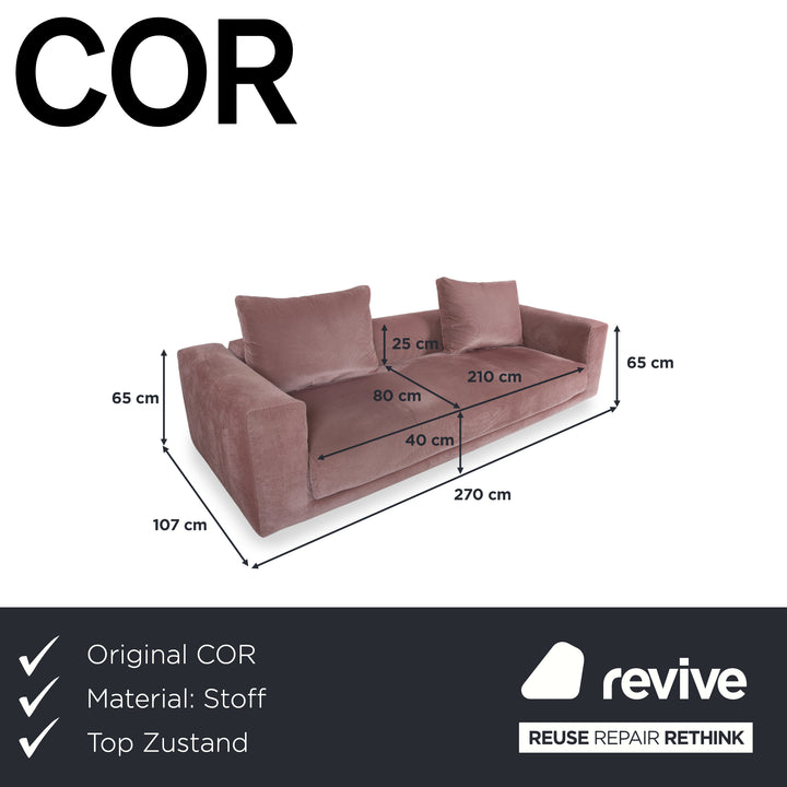COR Moss Stoff Cord Dreisitzer Rosa Mauve Sofa Couch