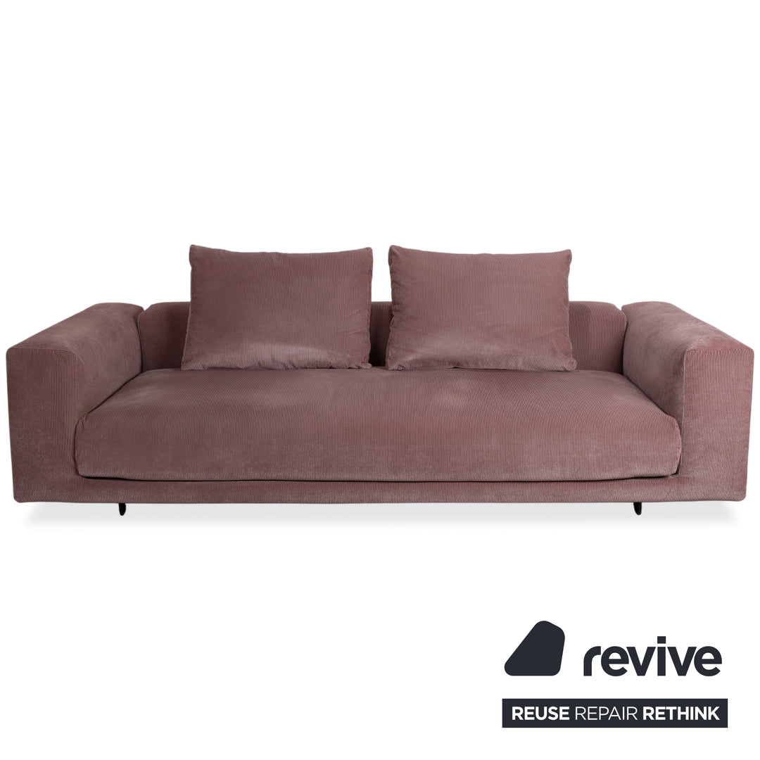 COR Moss Stoff Cord Dreisitzer Rosa Mauve Sofa Couch inkl. Hocker