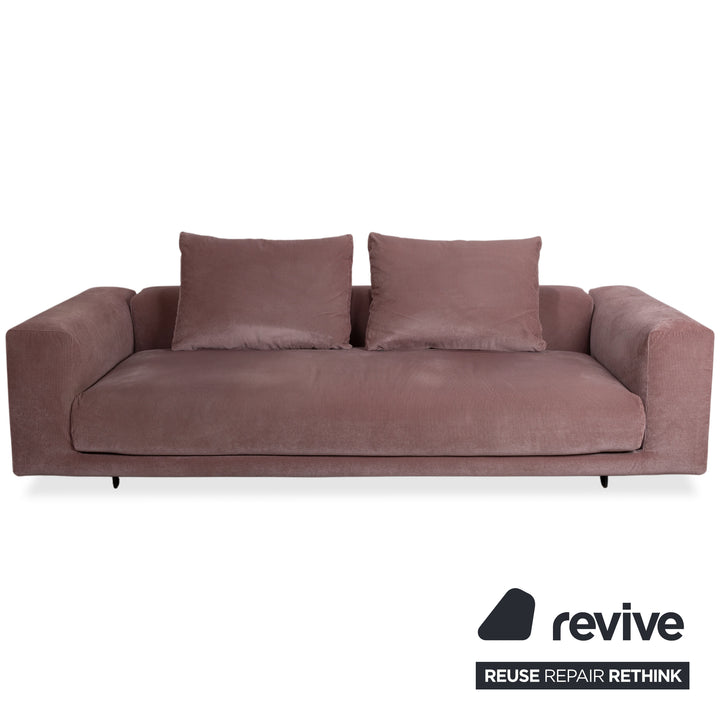 COR Moss Stoff Cord Dreisitzer Rosa Mauve Sofa Couch inkl. Hocker