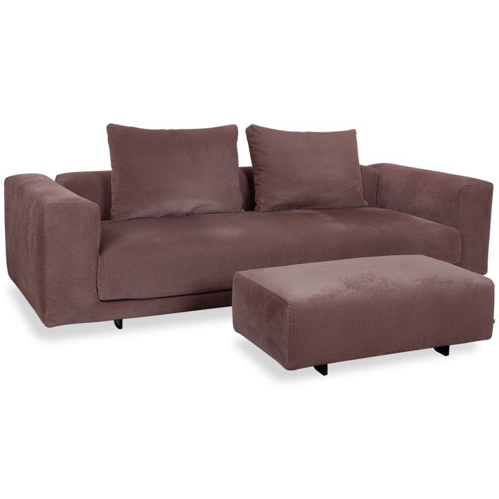 COR Moss Stoff Cord Dreisitzer Rosa Mauve Sofa Couch inkl. Hocker