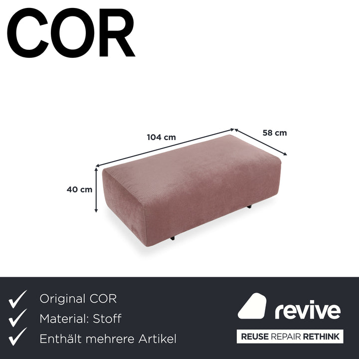 COR Moss Cord Fabric Three-Seater Pink Mauve Sofa Couch incl. Ottoman