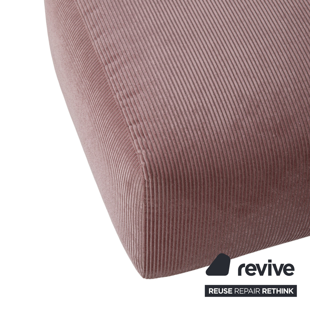 COR Moss Stoff Cord Dreisitzer Rosa Mauve Sofa Couch inkl. Hocker
