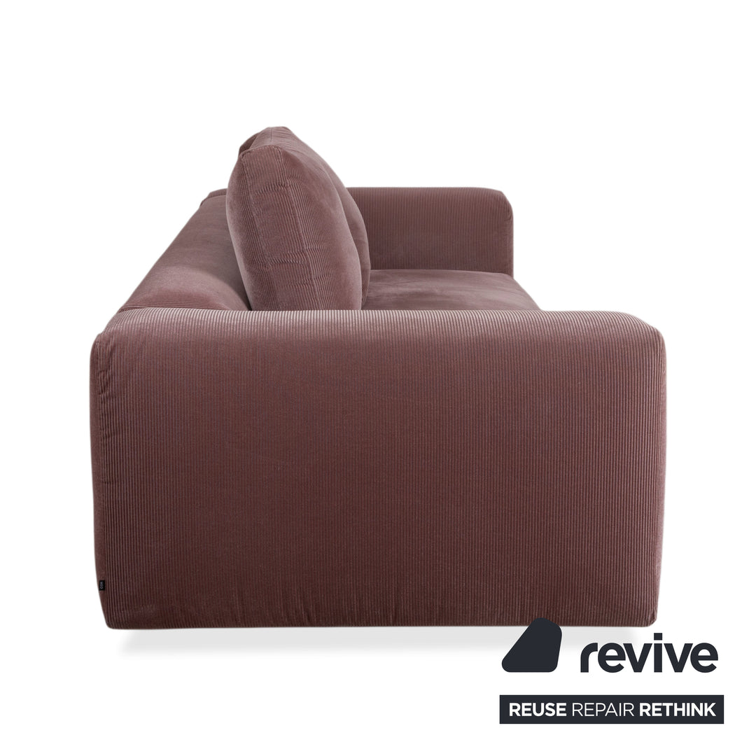 COR Moss Stoff Cord Dreisitzer Rosa Mauve Sofa Couch inkl. Hocker