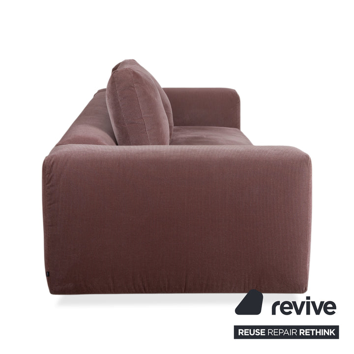 COR Moss Stoff Cord Dreisitzer Rosa Mauve Sofa Couch inkl. Hocker