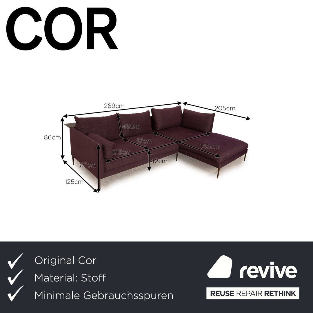 Cor Pilotis Fabric Corner Sofa Purple Recamiere Right Sofa Couch