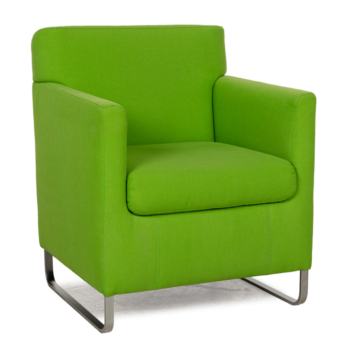 Fabric armchair green lime metal runners