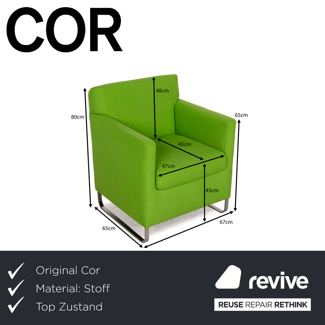 Fabric armchair green lime metal runners