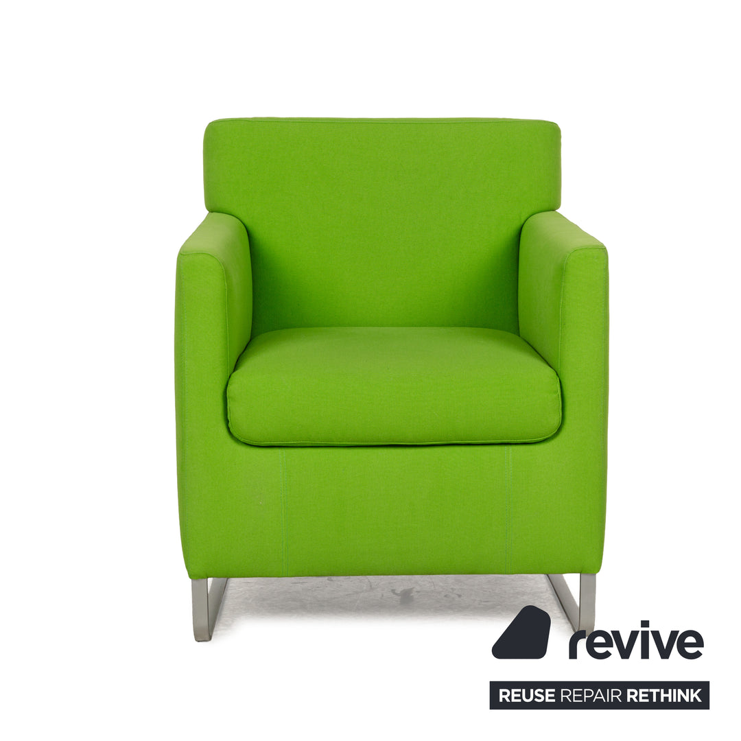 Fabric armchair green lime metal runners
