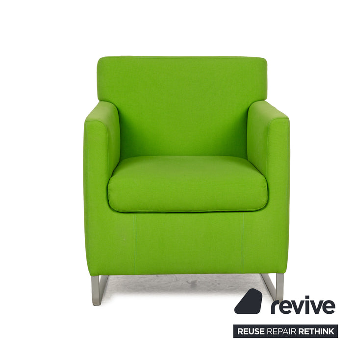 Fabric armchair green lime metal runners