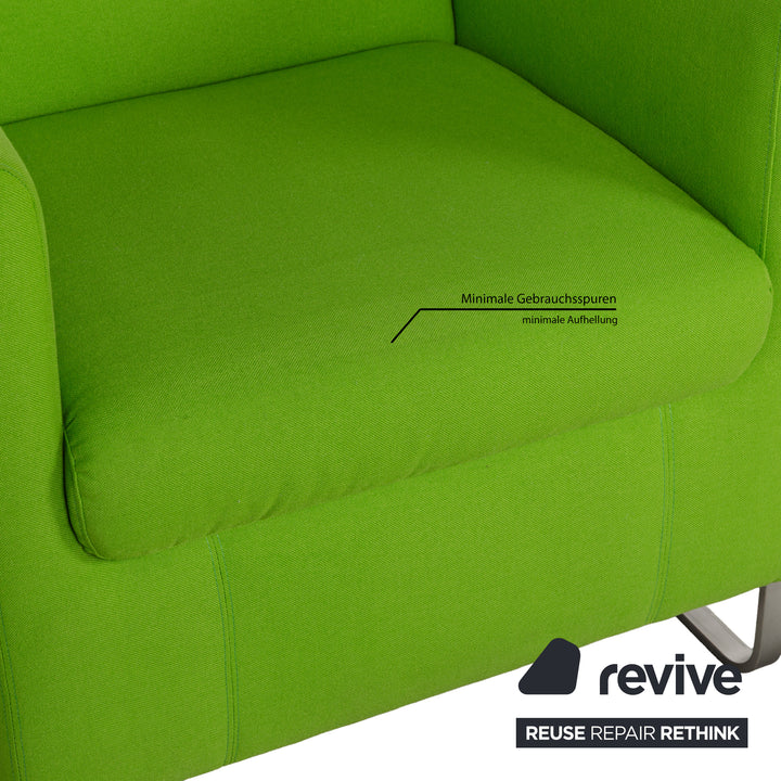Fabric armchair green lime metal runners