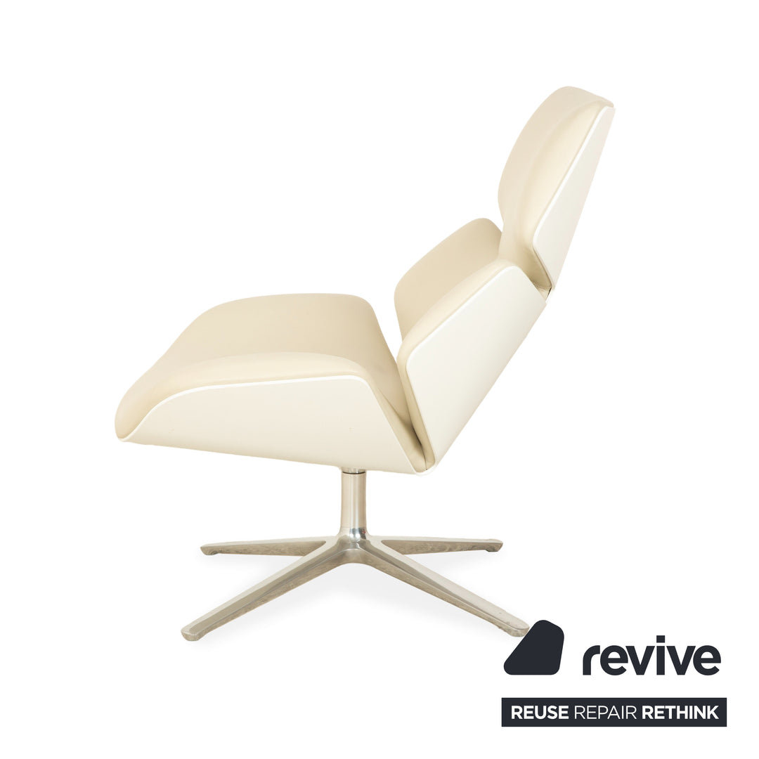 Cor Shrimp jehs + laub Leder Sessel Creme Beige Chrom inkl. Hocker