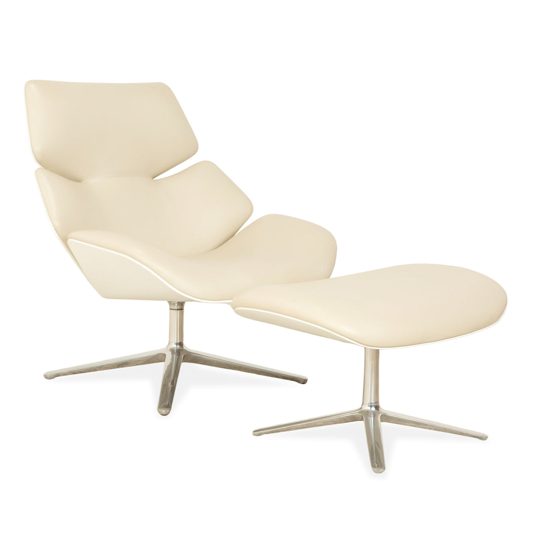 Cor Shrimp jehs + laub Leder Sessel Creme Beige Chrom inkl. Hocker